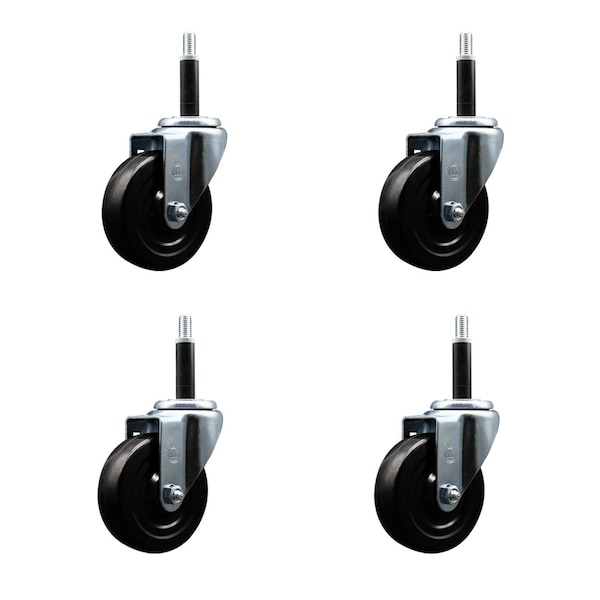 4'' SS Hard Rubber Wheel Swivel 3/4'' Expanding Stem Caster Set, 4PK